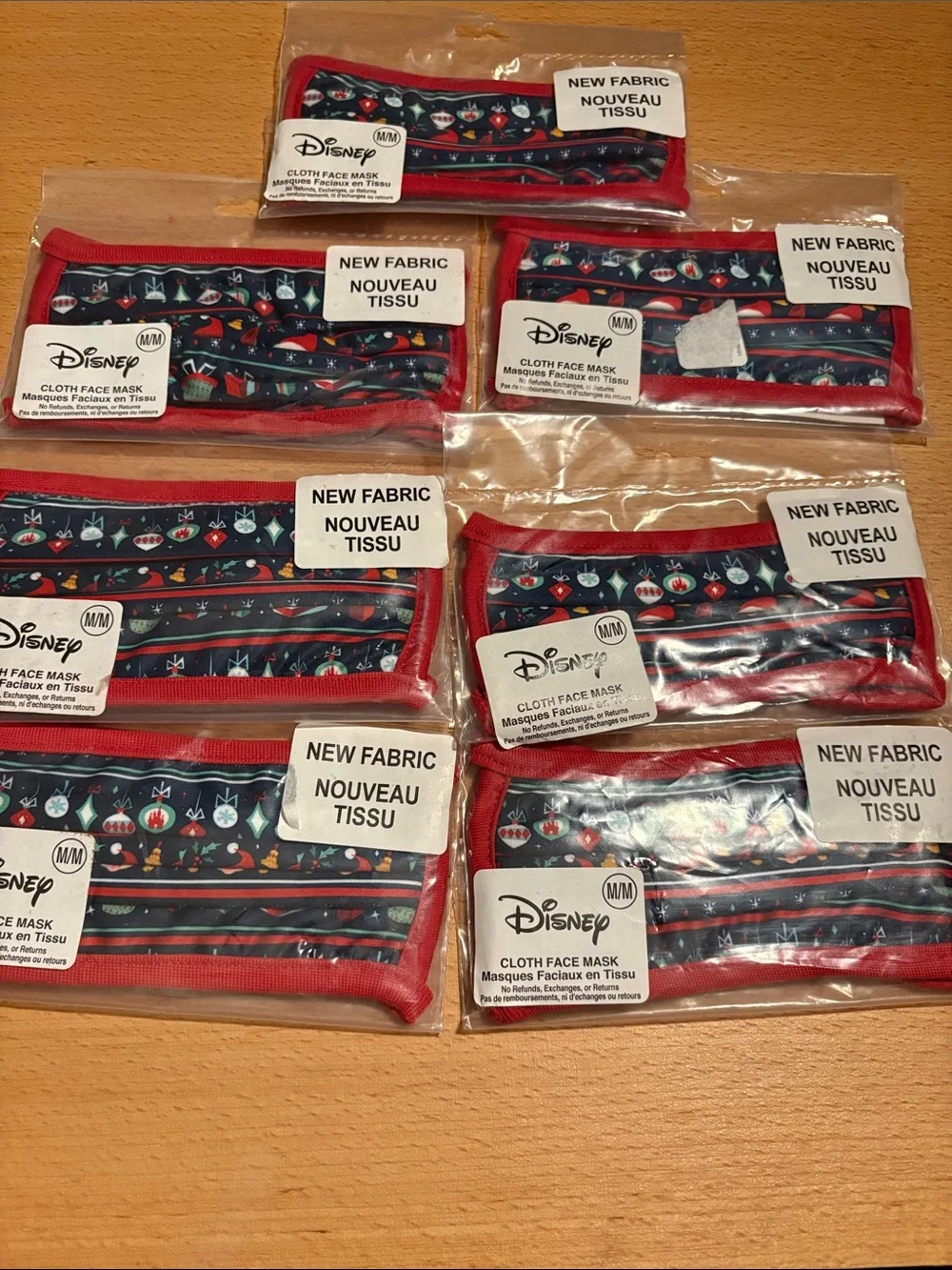 7 Disney Navy Blue Face Masks with Red Trim and Teal Accents (Set) UNISEX